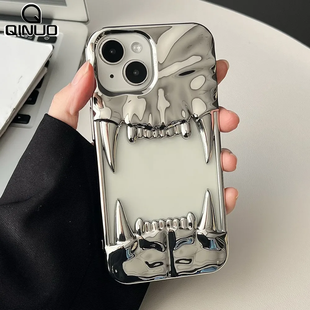Luxury 3D Electroplated Tiger Teeth Hollow Phone Case - Shockproof Protective Soft Cover