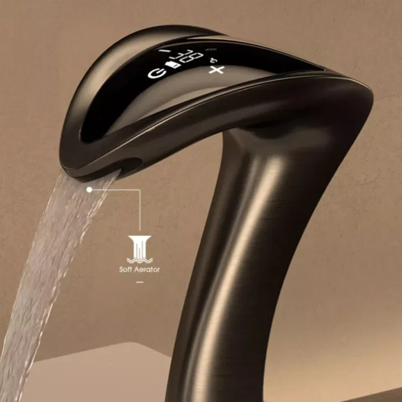 New Intelligent Digital Display Sensor Basin Faucet Hot and Cold Water Mixer Wall Mounted Bathroom Brass Washbasin Vanity