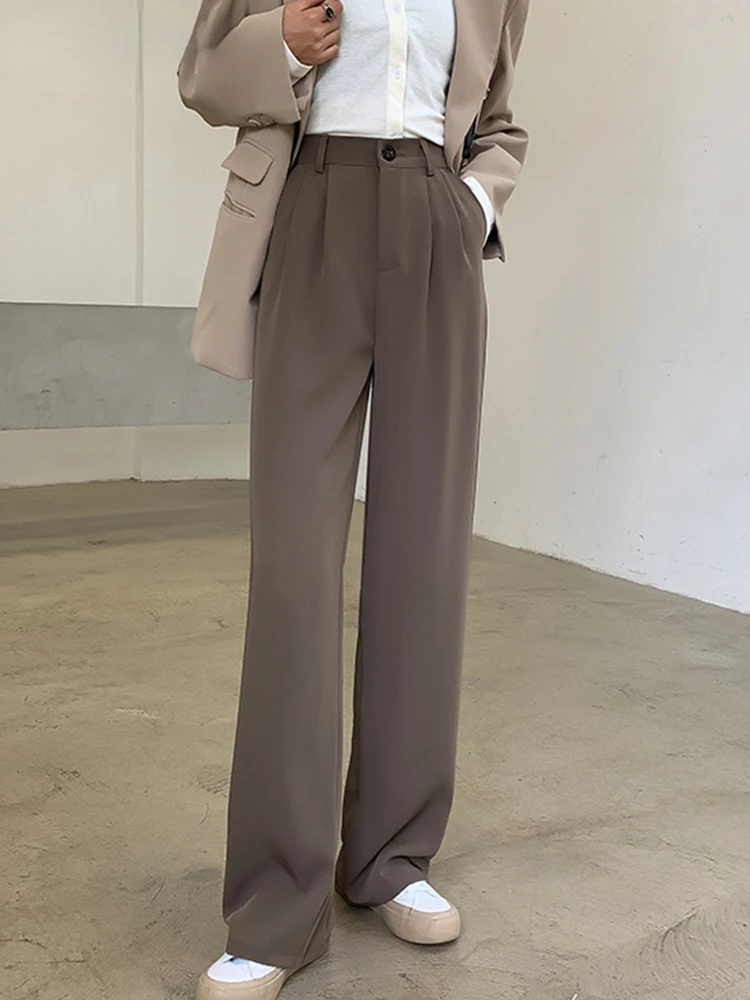 Spring Casual Suit Pants Women Elegant Office Ladies Work Wide Leg Straight Bottoms Sweatpants Women Baggy Korean 2023 Black