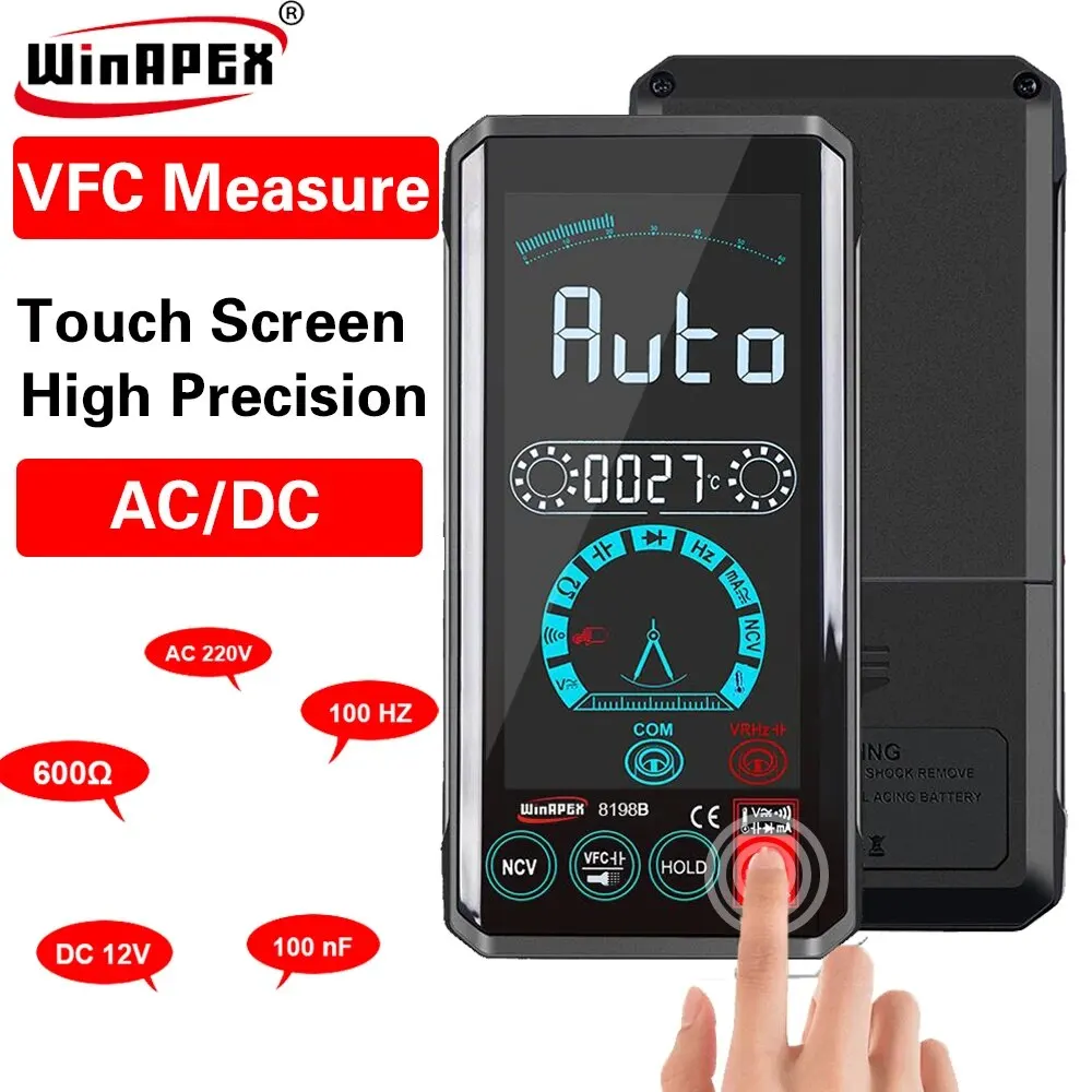  WINAPEX Touch Screen Fully Automatic Smart True RMS Digital Multimeter 6000 Count AC DC Ammeter Voltmeter VFC Transistor Tester 