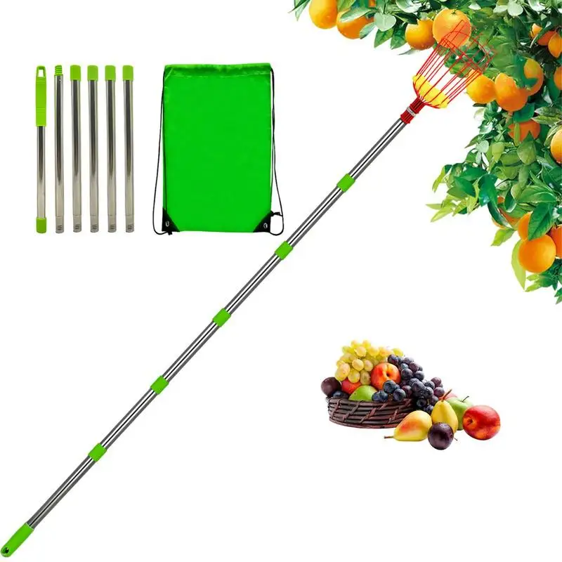 

Telescopic fruit Picker Pole Fruit Picker Pole With Basket Stainless Steel Portable Rustproof Detachable Picker For Plum Pear