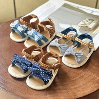 Infant Baby Girls Summer Sandals with Flower Bowknot Soft Sole Wedding Dress Flats Newborn First Walkers Crib Dress Shoes 1
