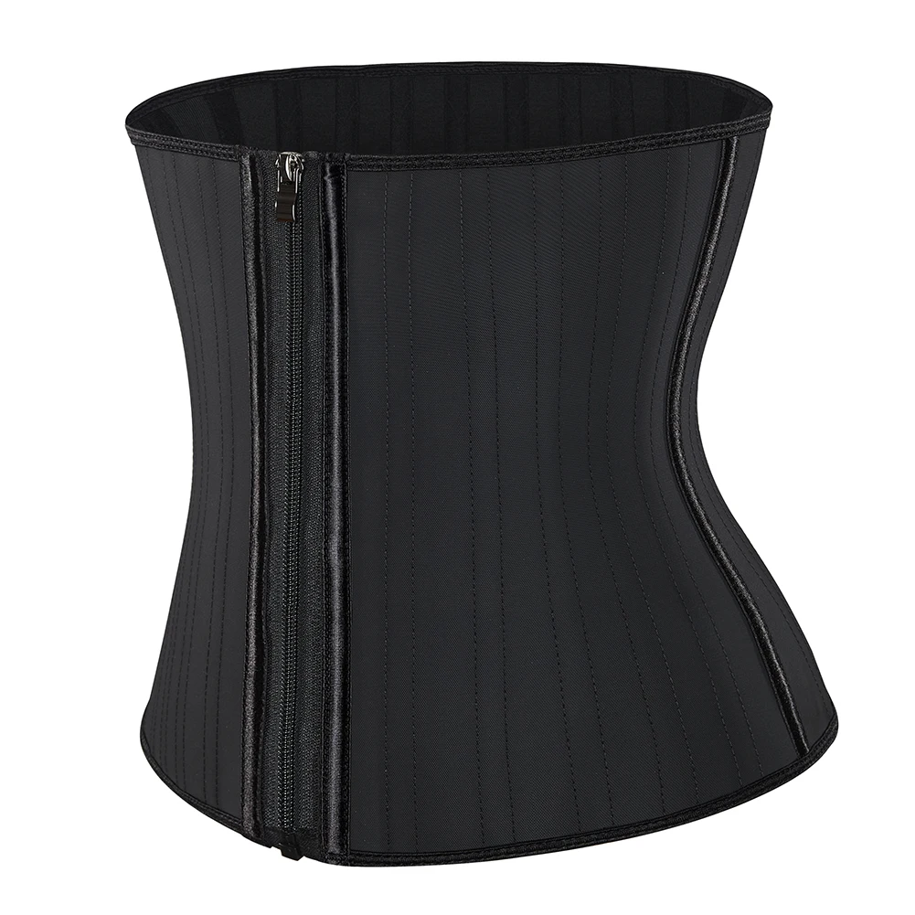 25 Steel Bones Latex Waist Trainer Front Zip And Hook Fajas Belt Cincher Underbust Corset