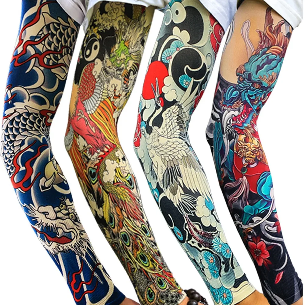 Arm Covers Flower Arm Tattoo Sleeve UV Protection Cycling Gloves Men Sunscreen Sleeve Warmers Sun Protection Cover
