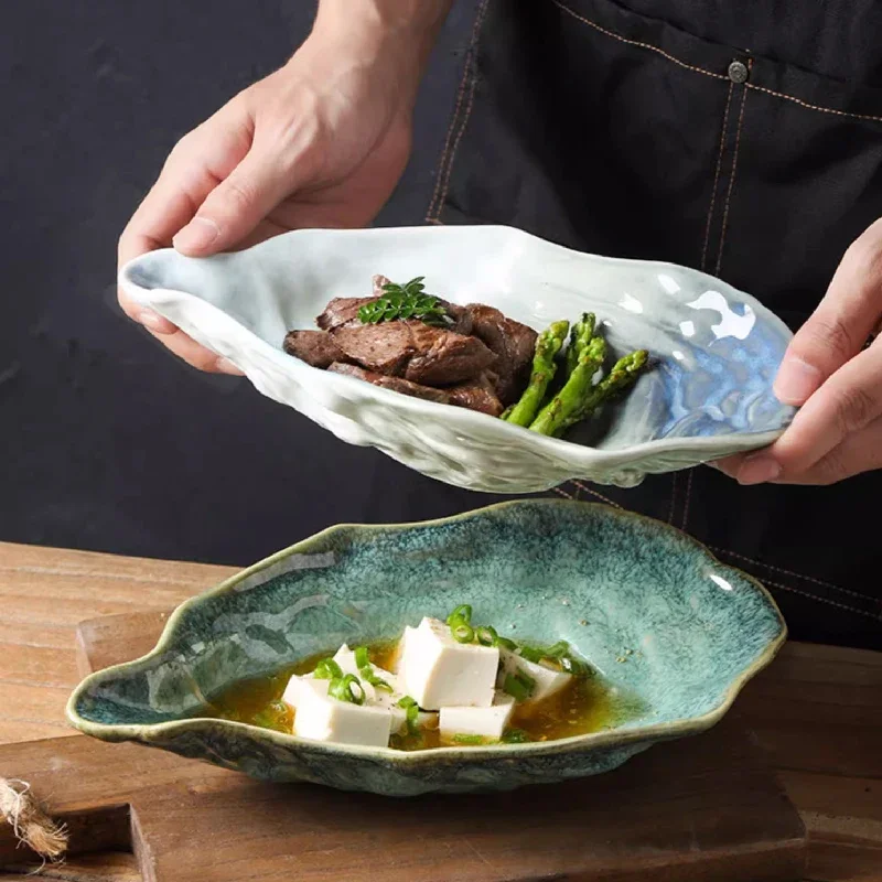 Ceramic Oyster Plate Snack Bowl Dessert Bowl Spice Fruit Plate Salad Tray Retro Tableware Oyster Shell Tray dining dish