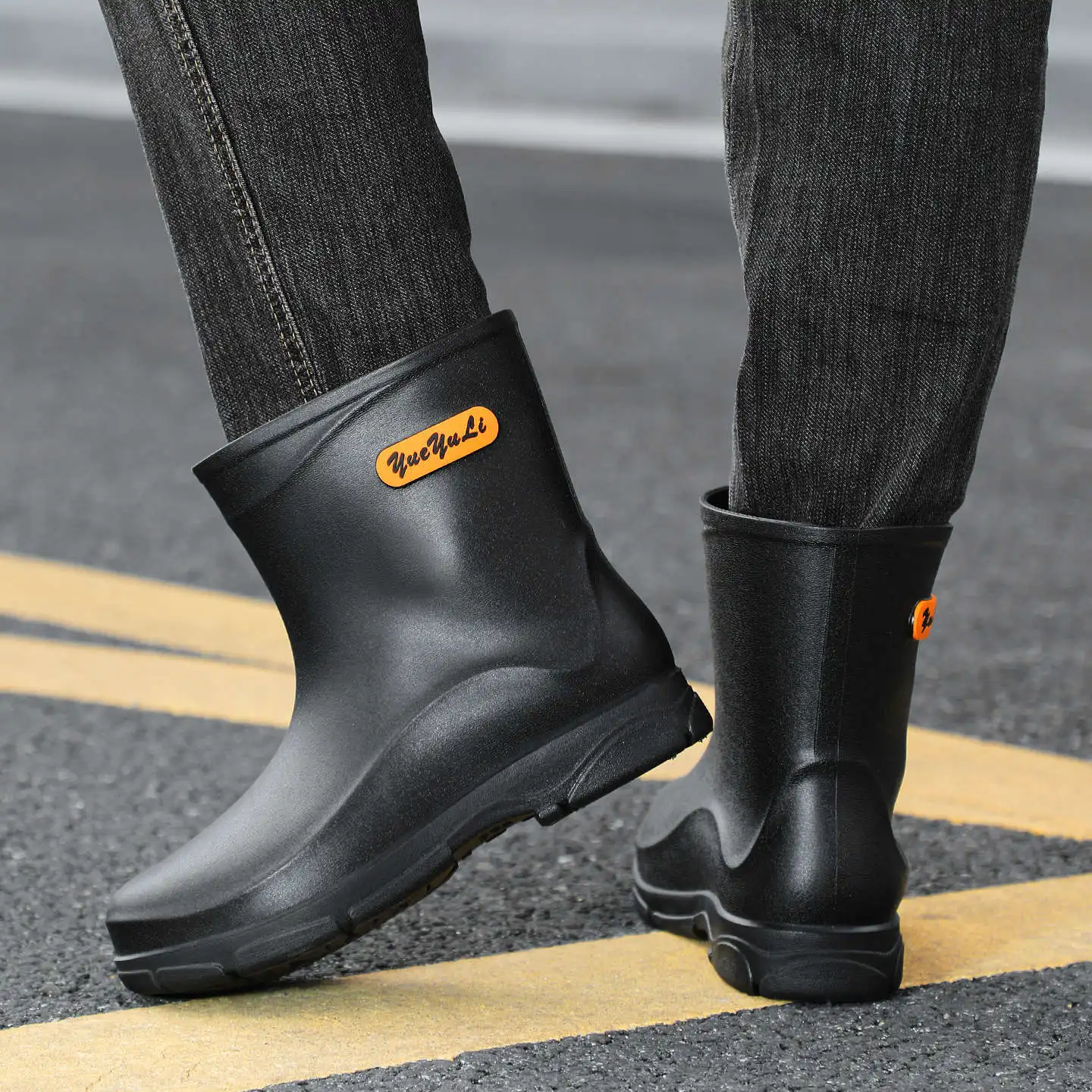 Bottes de pluie homme style britannique mi-mollet 20 pouces haute sécurité camping contrôle crues bandes réfléchissantes