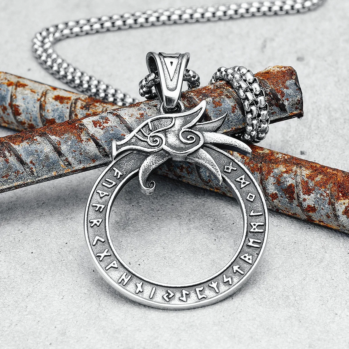 Viking Dragon Ring Men Necklaces Stainless Steel Norse Mythology Runes Pendant Chain Punk For Biker Boyfriend Male Jewelry Gift