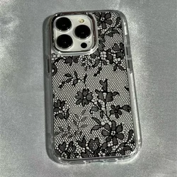 Elegant Black Lace Pattern Shockproof Clear Phone Case Cover - Galaxy S23 Ultra (3)