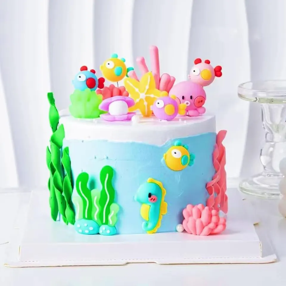 19 stuks 3D oceaan taartdecoratie caketoppers kinderen baby party oceaan thema's taart decoratie oceaan bos cake decoratie (3D oceaan topper