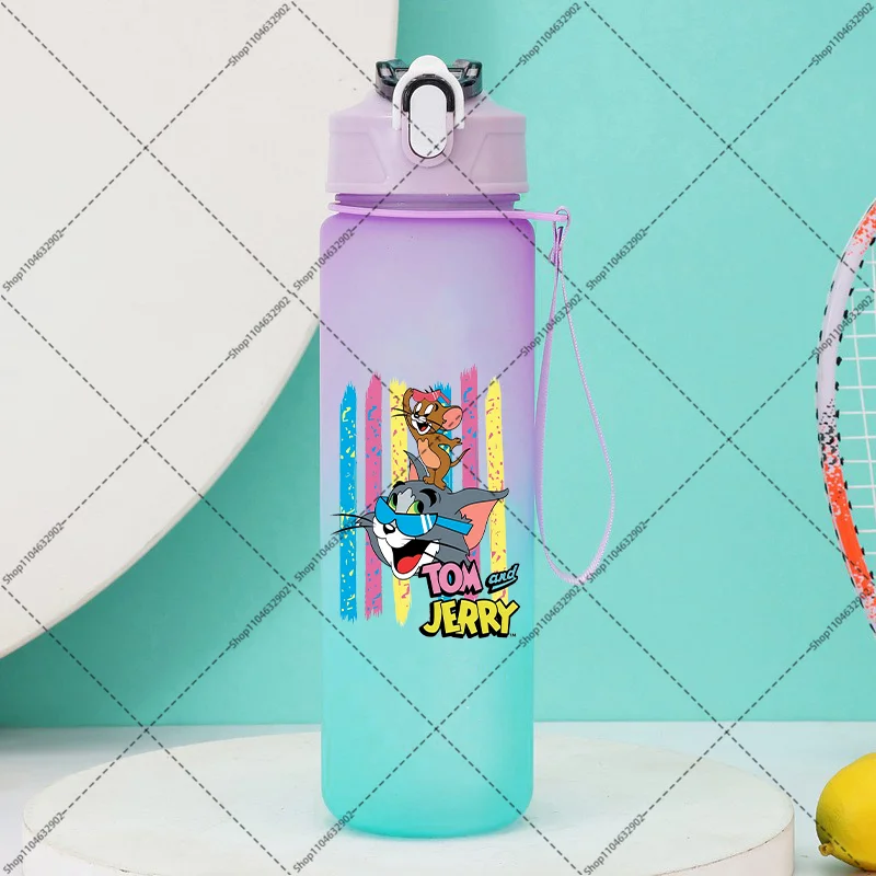 Tom and Jerry 750ml Cartoon Sports Water Bottle with Straw - Cute Anime Print