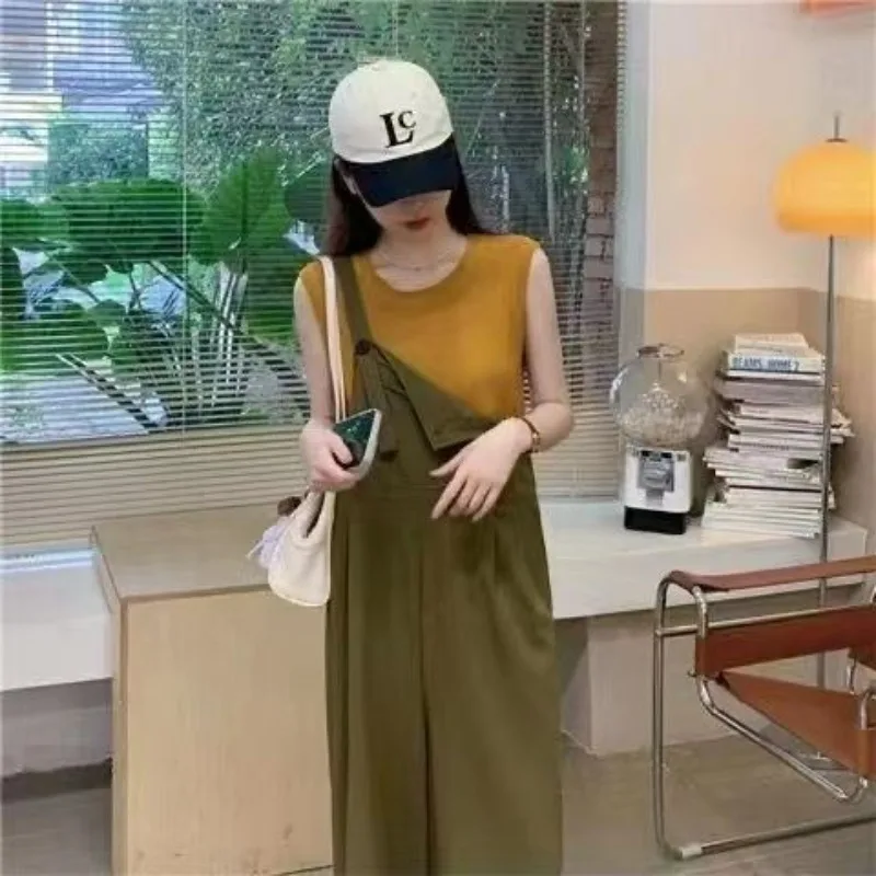 Women's French Haute Couture Straight Leg Slimming Wide Leg Jumpsuit with Shoulder Straps