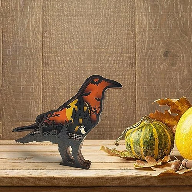 

3D деревянный декор с животными, домашний декор для стен и стола, лучший подарок для Хэллоуина, прочный
