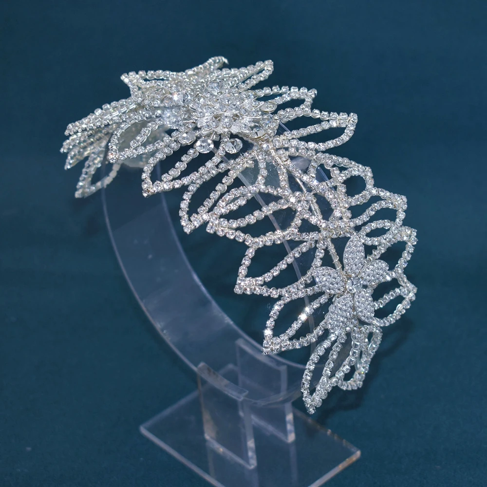 DZ011 Luxury Bridal Headband Silver Rhinestone Wedding Head Accessories Ornament Women Headpiece Party Tiaras Prom Headwear