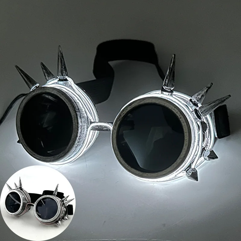 Ultra Nero Con Lenti Gialle Spike Steampunk Goggles Mens Womens Cyber - Foto 4