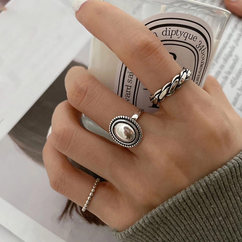 Silver Rings 925 Sterling Couples Accessories INS Fashion Vintage Twist Design Round Shape Geometric Thai Silver Jewelry silver rings