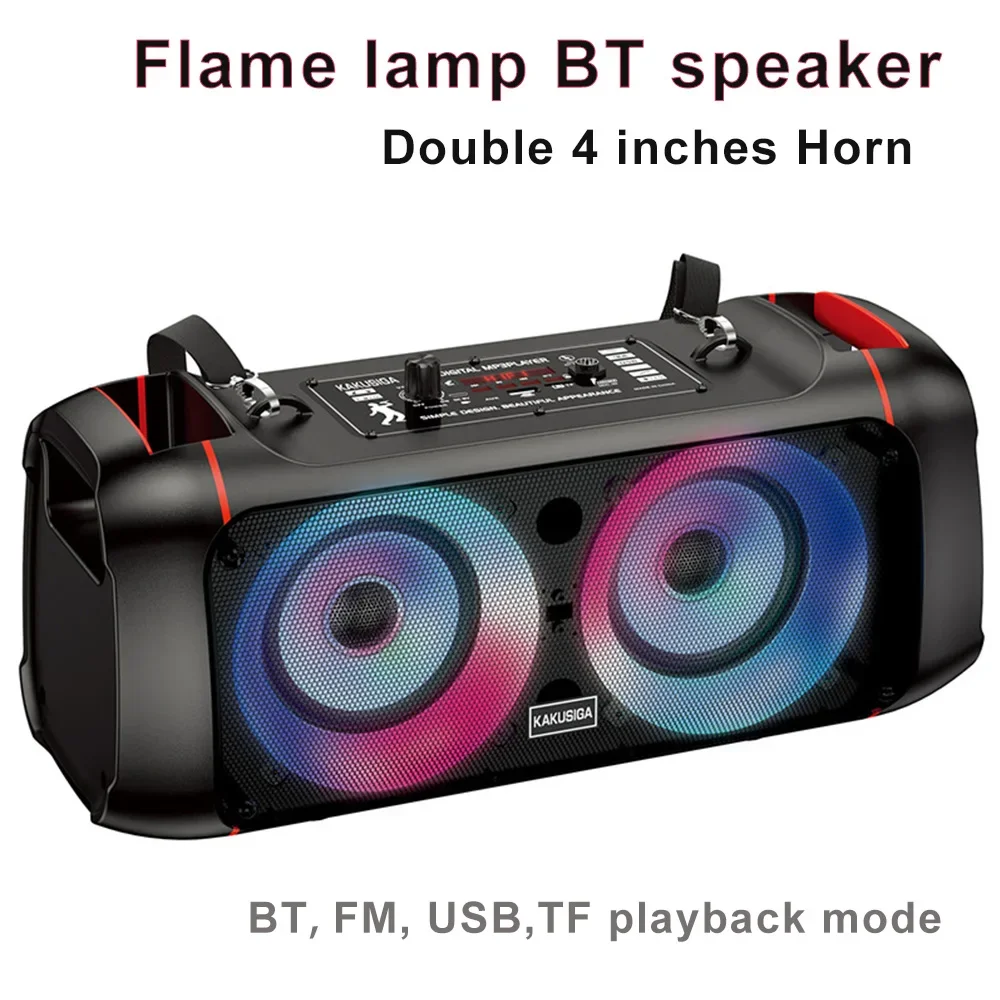 

Flame Lamp Wireless Speaker with Dual 4 Inch Horn Portable Stereo Boombox Outdoor Karaoke Subwoofer with Mic Remote Control