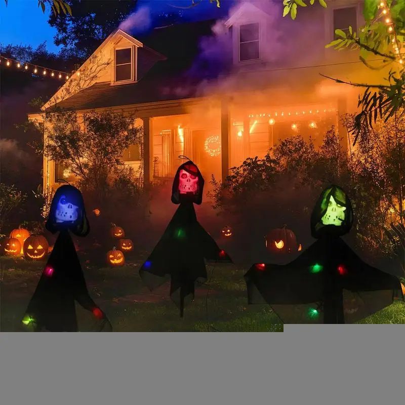 Halloween Skull Lights Halloween Skull Landscape Lights For Garden Waterproof Garden Ghost Light Stakes Light Ornament 3pcs