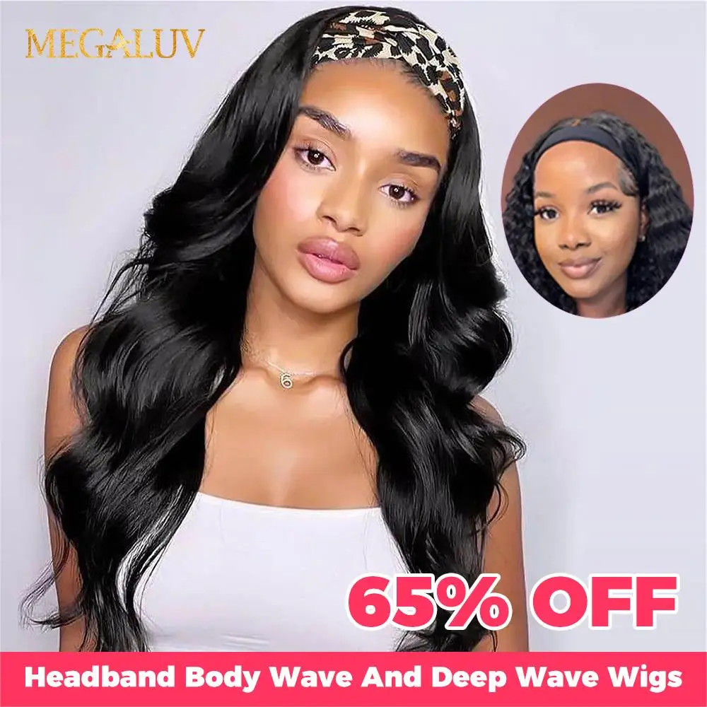 

Body Wave Headband Human Hair Wigs Glueless Full Machine Made Wig Deep Wave Remy Human Hair Wigs Preplucked Wig For Women