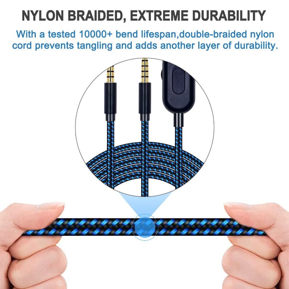 2.0M Braided Replacement Cable Extension Cord for Logitech G433 G233 G Pro X Gaming Headset With Mic Mute Volume Control Clip