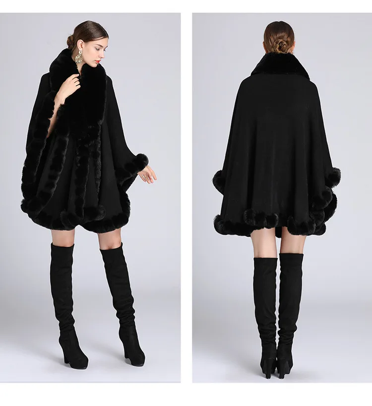 Frauen Rex Kaninchen Kunstpelz Schal Dame Kaschmir Gefühl Wrap Herbst Winter Einfarbig Mantel Klassische Luxus Warme Mantel Neue in – Detail 11