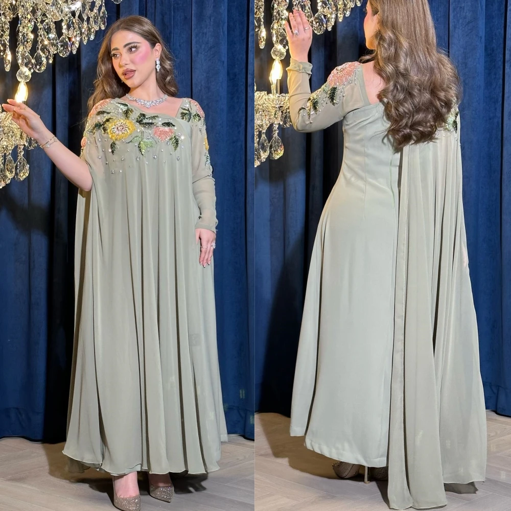 Jersey Embroidery Draped Beading Evening A-line V-neck Bespoke Occasion Gown Long Dresses