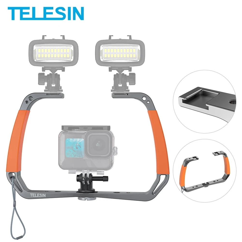 Underwater Camera Tray With Video Light Mounts - Aluminum Stabilizer For GoPro & DSLR