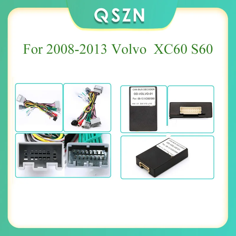 

QSZN Car Radio Cable 16pin Power Wiring Harness Android Multimedia For 2008-2013 Volvo XC60 S60