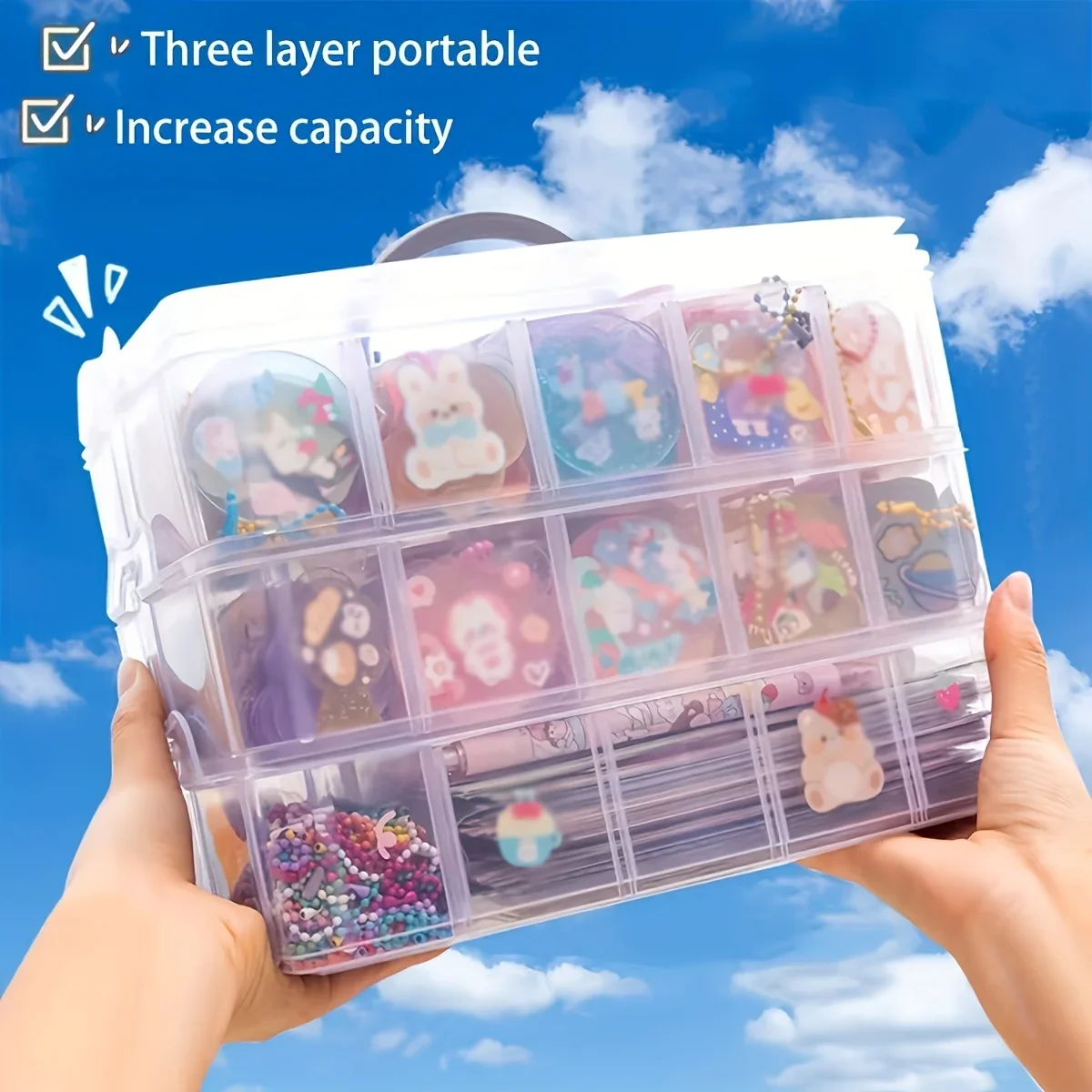 3-layer 18 Compartment Transparent Storage Box, Jewelry and Toy Storage Box, Suitable for Kitchen, Jewelry Organizer