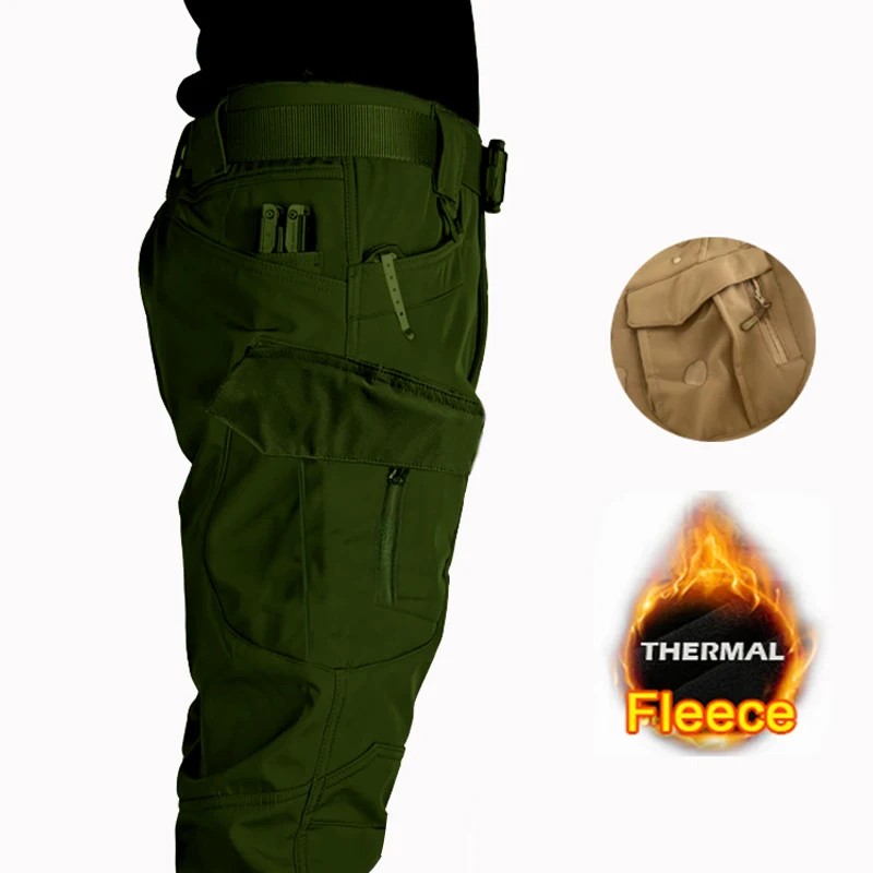 Men Military Tactical SoftShell Pants Camping Hiking Trousers Climbing Trekking Fishing Hunting Fleece Winter Outdoor