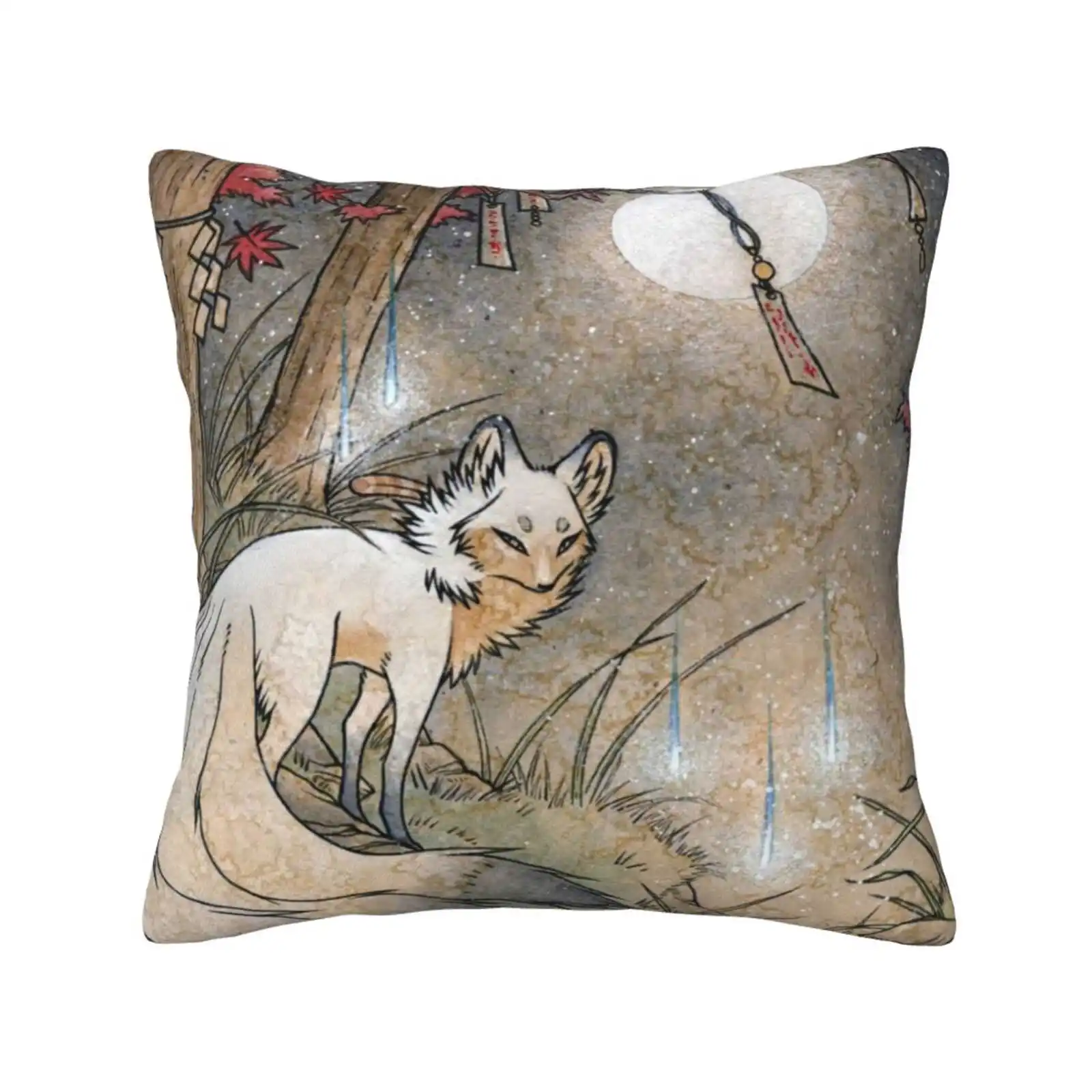 

Fox & Wisps-Fox Yokai, наволочка, иллюстрация чайной лисы Foxfire Yokai Youkai, японская и Азиатская фольклорная фантазия