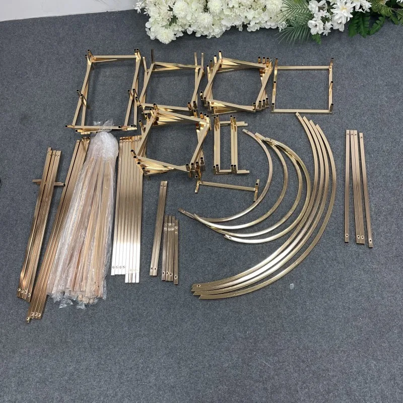 Square Arch Flowers Rack Gold Set Party Stage Decor Electroplate Wedding Background
