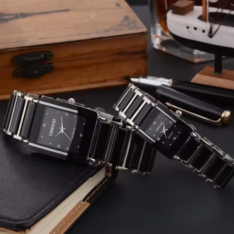CHENXI 104A Luxury Couple Watch with Imitation Ceramic Strap and Exquisite Date Feature