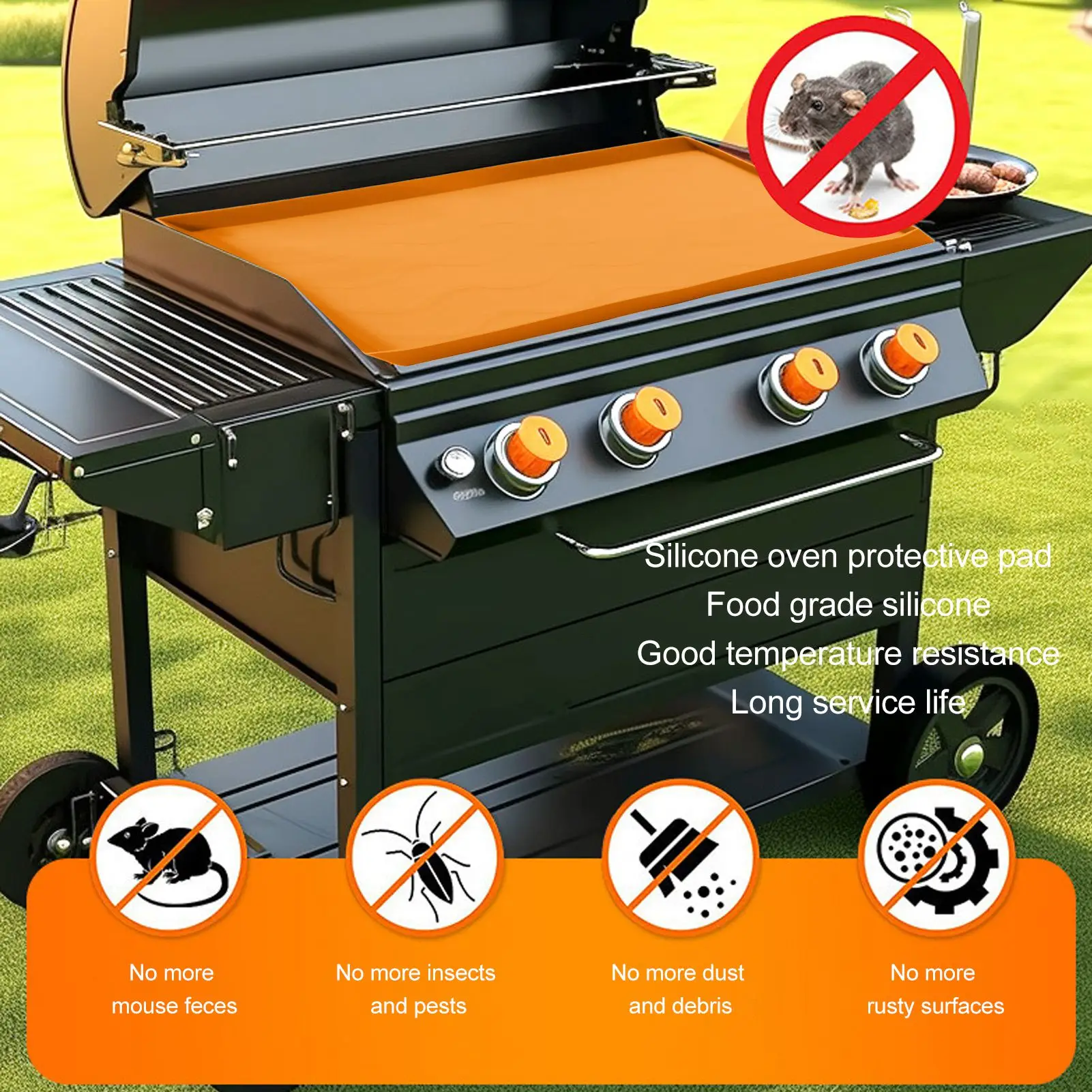 Grill Mat Silicone Blackstone Griddle Top Cover Anti Sticky Grill Protective Cover Mat 22/28/36inch Grey