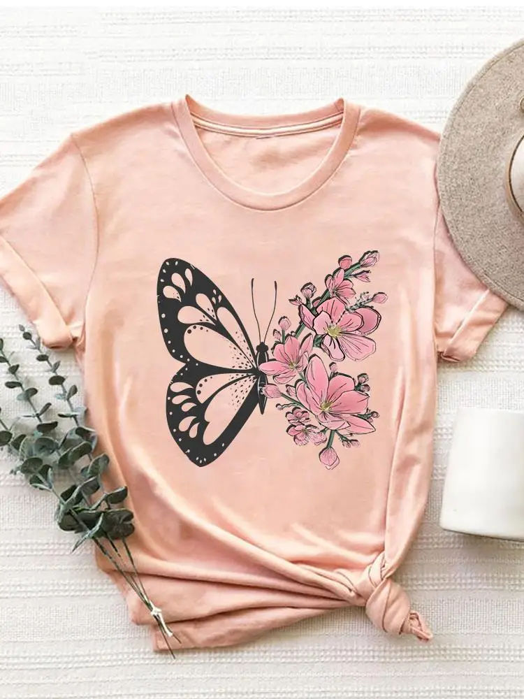 

Flower Butterfly 90s Trend Print Short Sleeve Clothing Graphic T-shirt Tee Top Fashion Summer O-neck T Shirt Women Clothes
