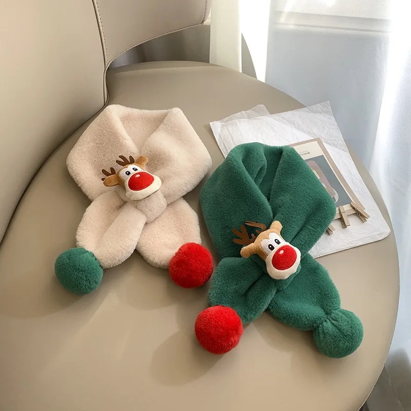 Children's bib autumn winter warm cute Christmas deer scarf boys and girls windproof bib baby plus velvet scarf winter