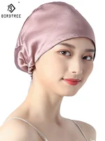 Birdtree 100% Mulberry Silk Turban Bonnets Female Double Layered Sleeping Night Wrap Cap For Curly Ladies A34317M 1