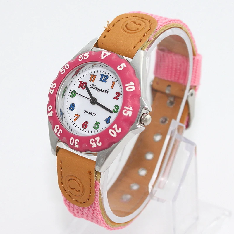 Chaoyada Children Boys Girls 24hours Canvas Quartz Wristwatches Kids Students Military Waterproof Watches 5