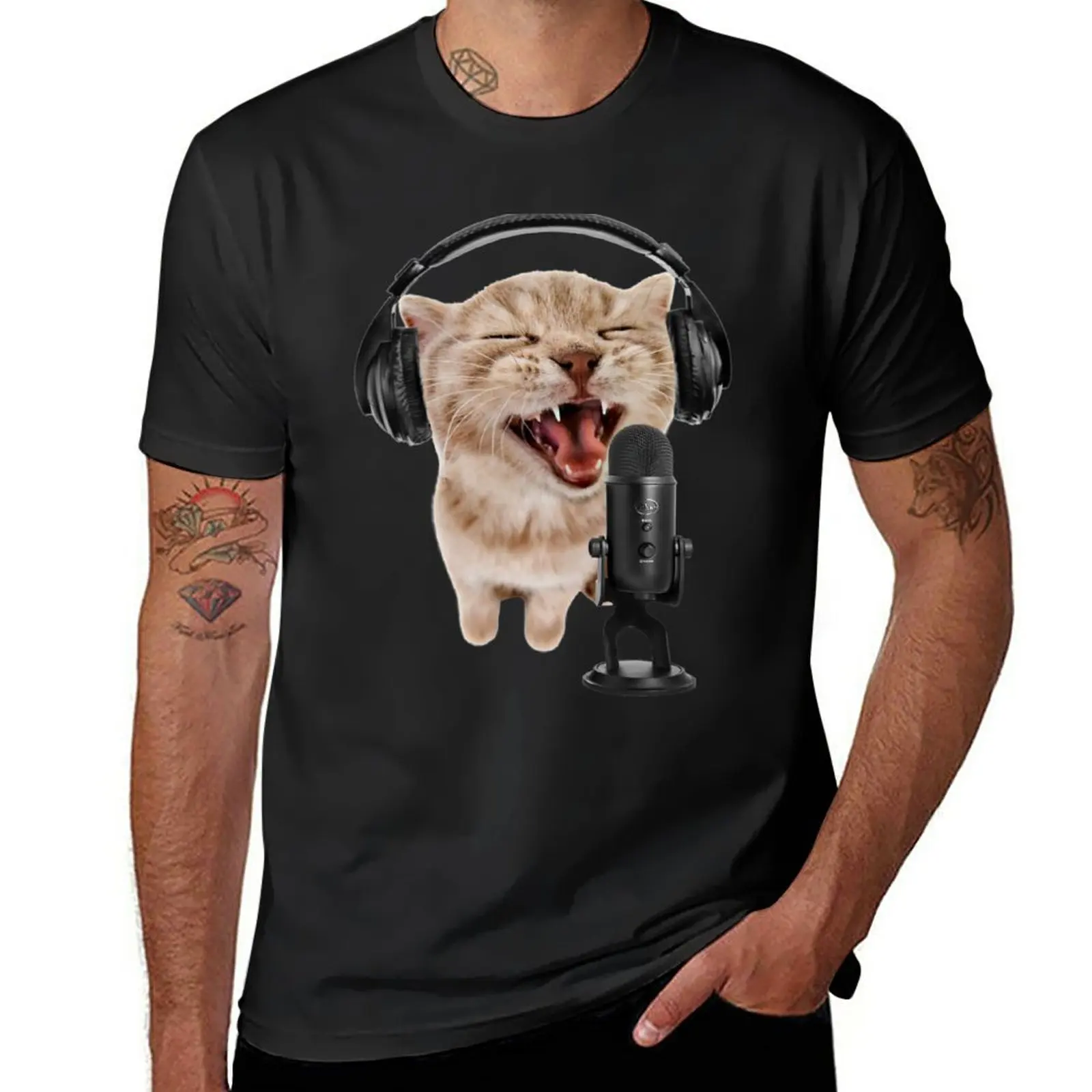 

New Singer Cat Rapping Meow Rap Meme T-Shirt custom t shirts plain t-shirt big and tall t shirts for men
