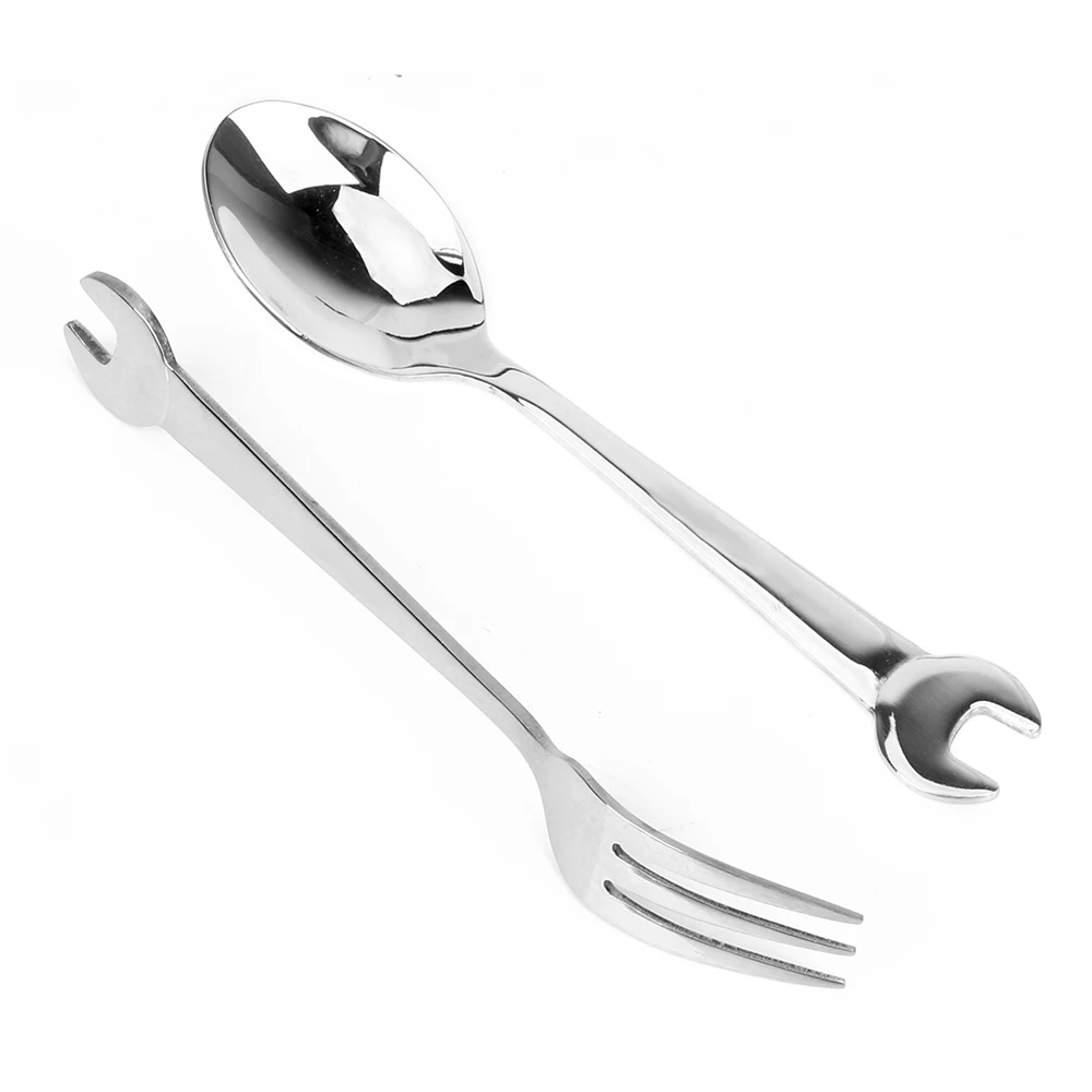 Portable Cutlery Wrench Spoon Fork Spanner Shape Stainless Steel Camping Kitchen Tools