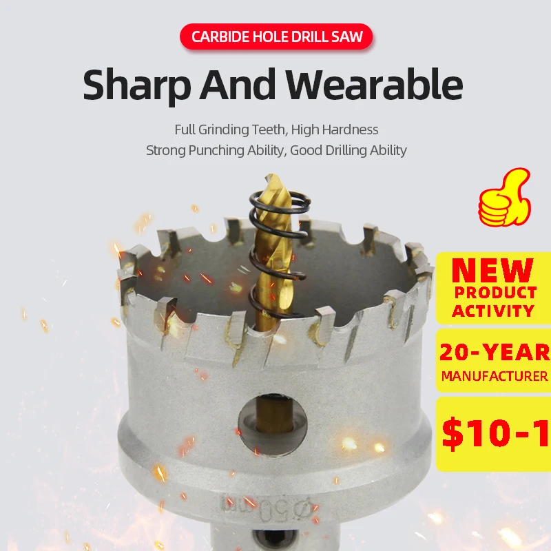 Hole Saw Drill Carbide Drill Bits Carbide Tip Titanium Core Center Drill Bit Hole Saw Cup Set Metal Alloy Wood Metalworking Cutter