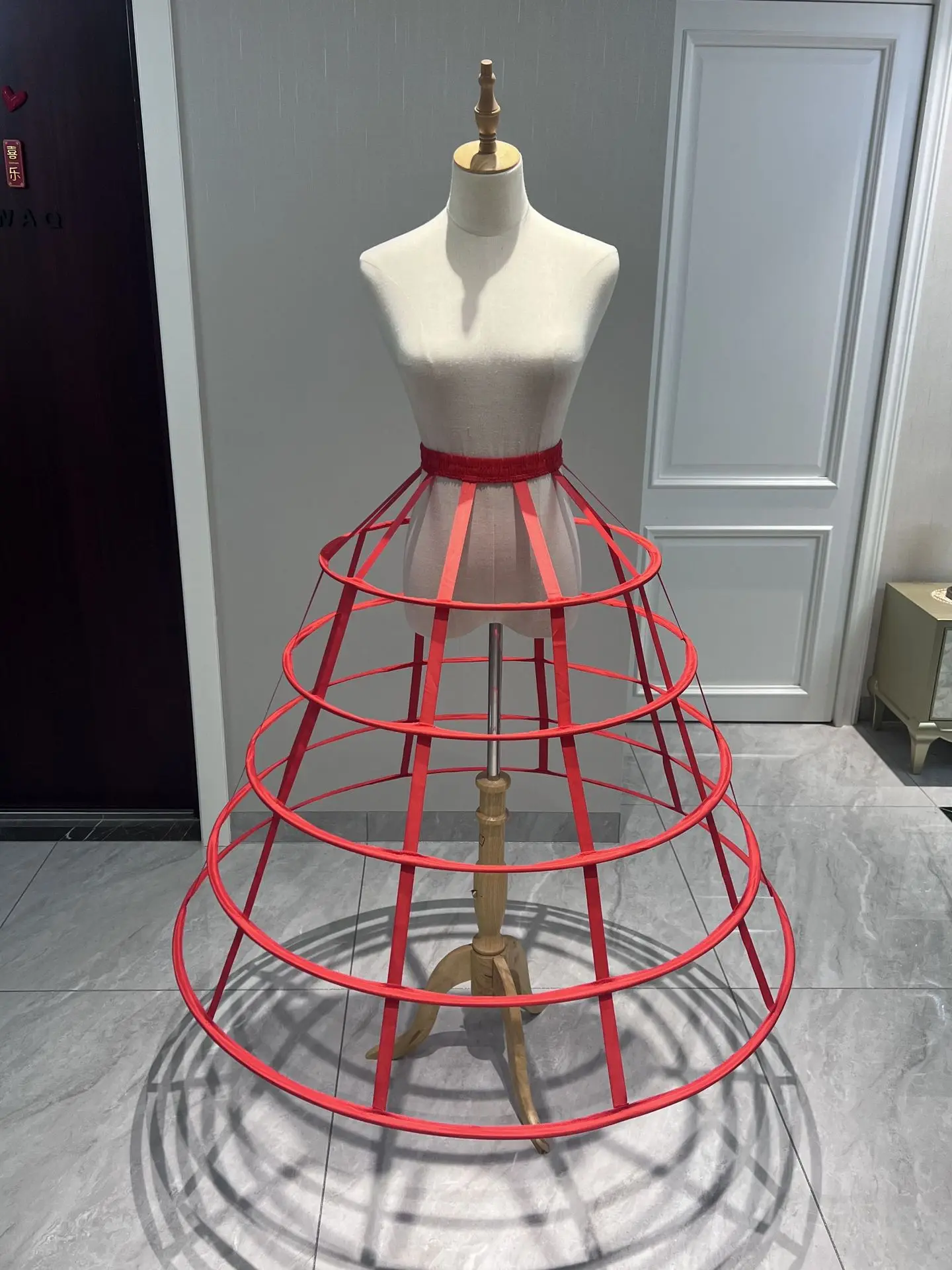 Petticoat Skirt Ladies Red Hollow Cage 5 Hoops Floor Length Pannier Bustle Underskirt