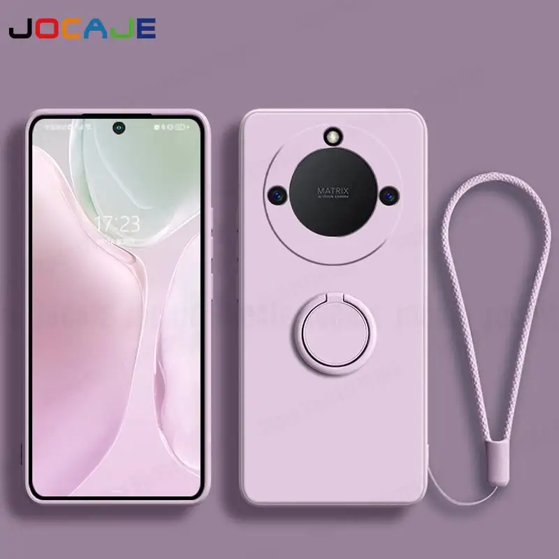 Liquid Silicone Case with Ring Stand Holder and Lanyard - Soft Protective Cover