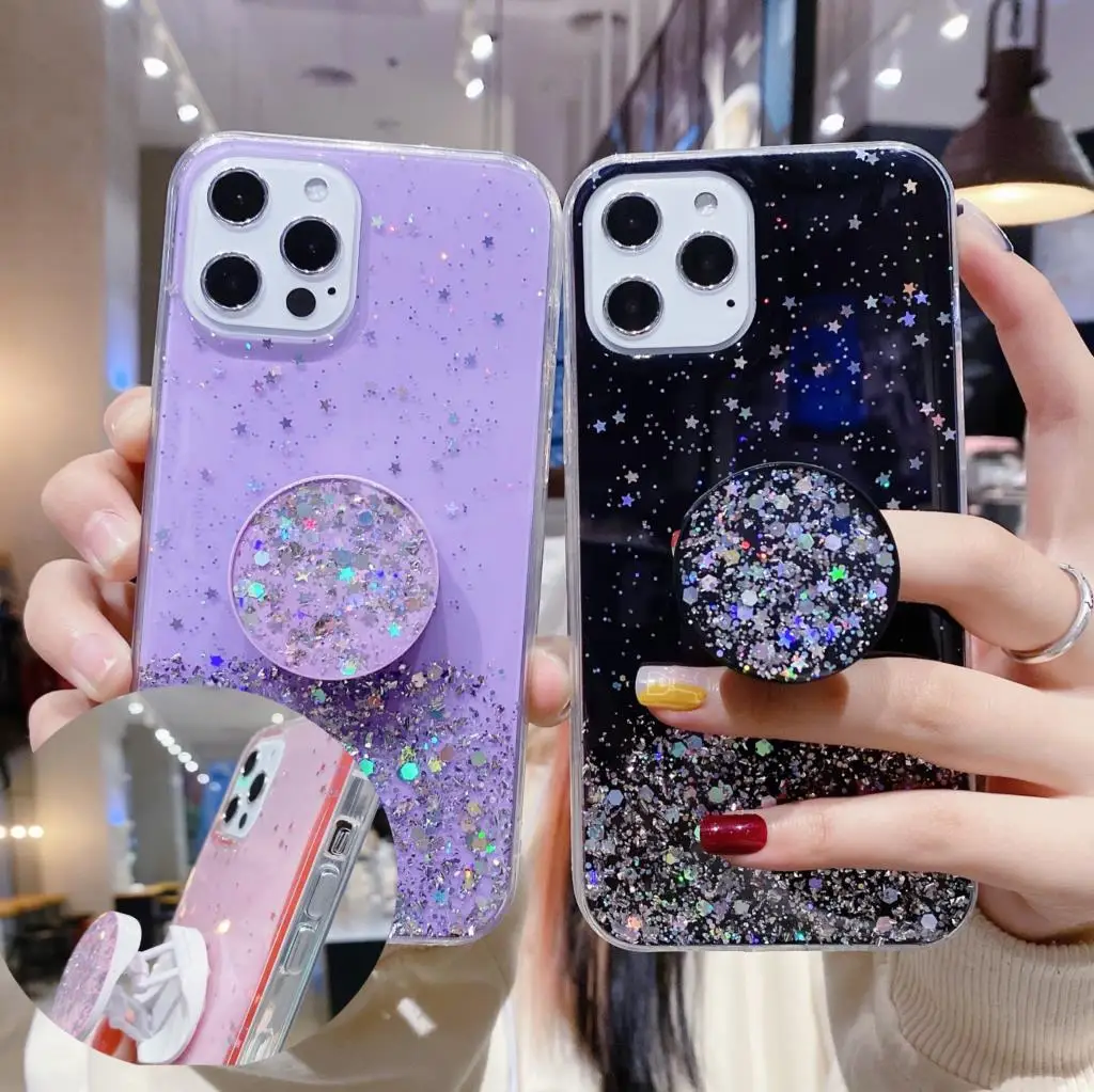 Jelly Pink Love Heart Stand Holder Custodia Morbida Trasparente Per Iphone 15 14 13 Pro Max Plus Cover Posteriore Protettiva Antiurto Bella