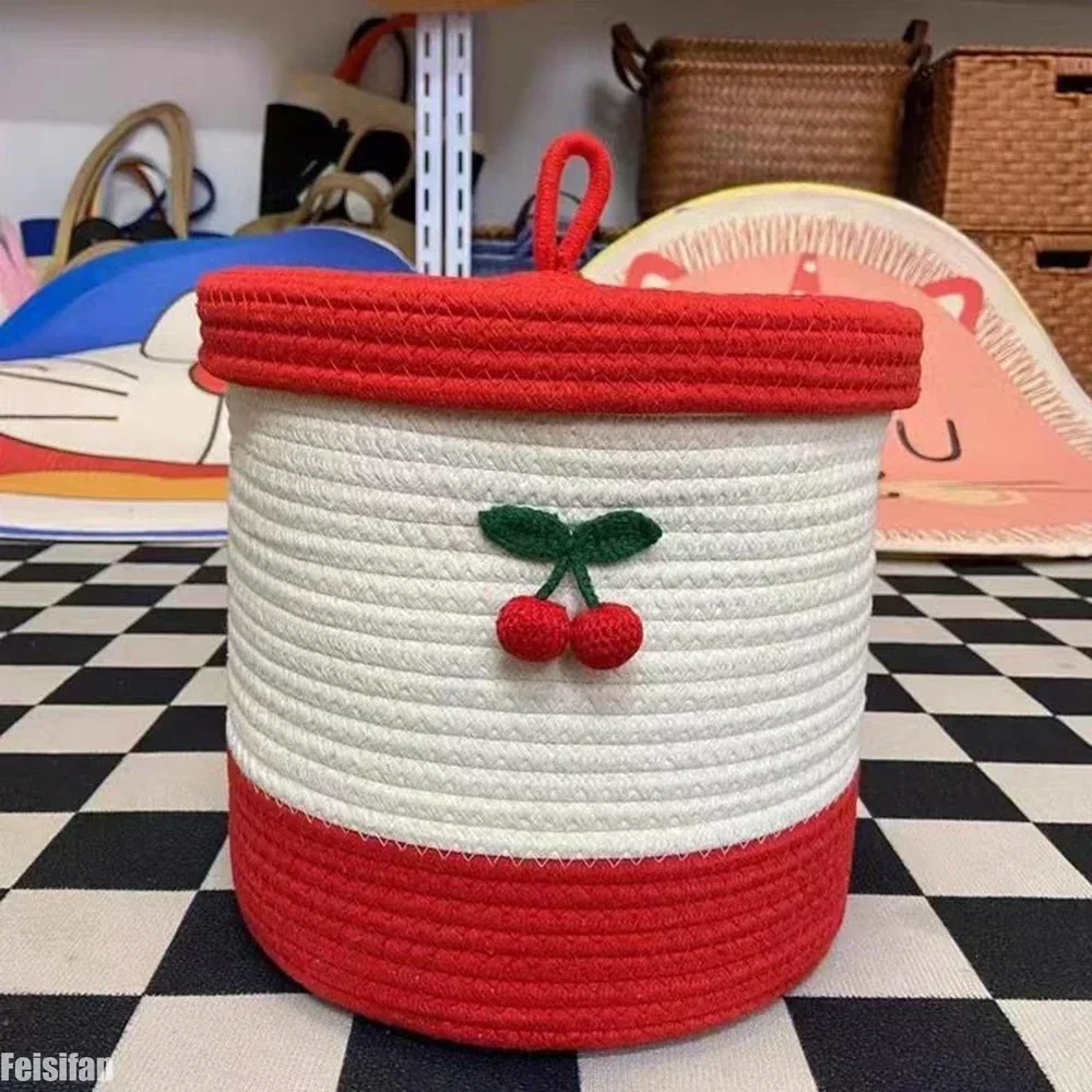 

Мультяшная Милая корзина для хранения, настольная косметика, закуски, мелочи, плетеная вишня, домашняя корзина для собак и кроликов, Современная практичная ручная работа