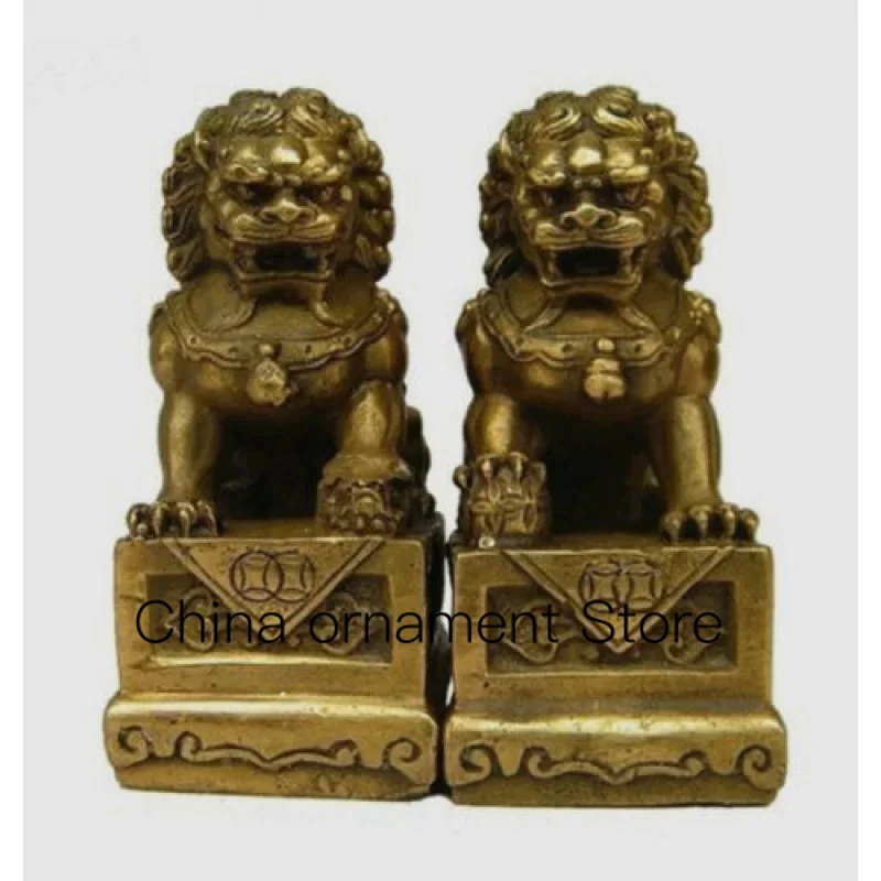 Ottone Folk Feng Shui Fu Foo Dog Guard Door Lion Statue Un Paio Di 7Cm Wish U Wealth