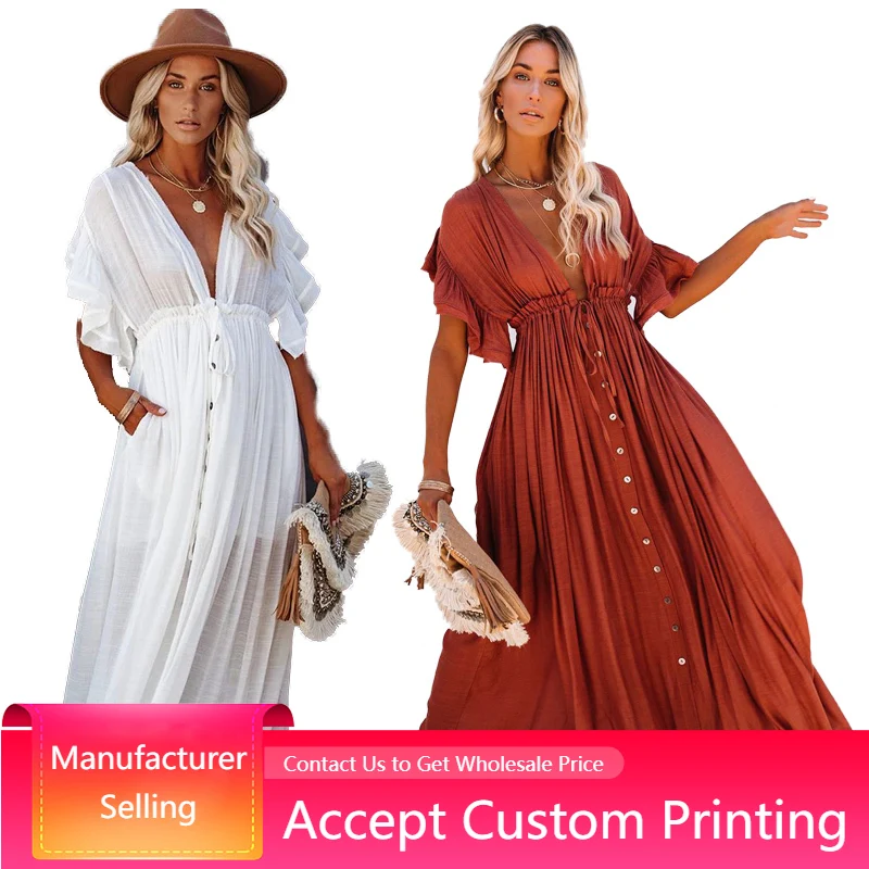 Bikini Covers Sexy Long White Bikini Cover Ups Casual Summer Beach Dress Plus Size Elegant Women Cover Up Swimwear