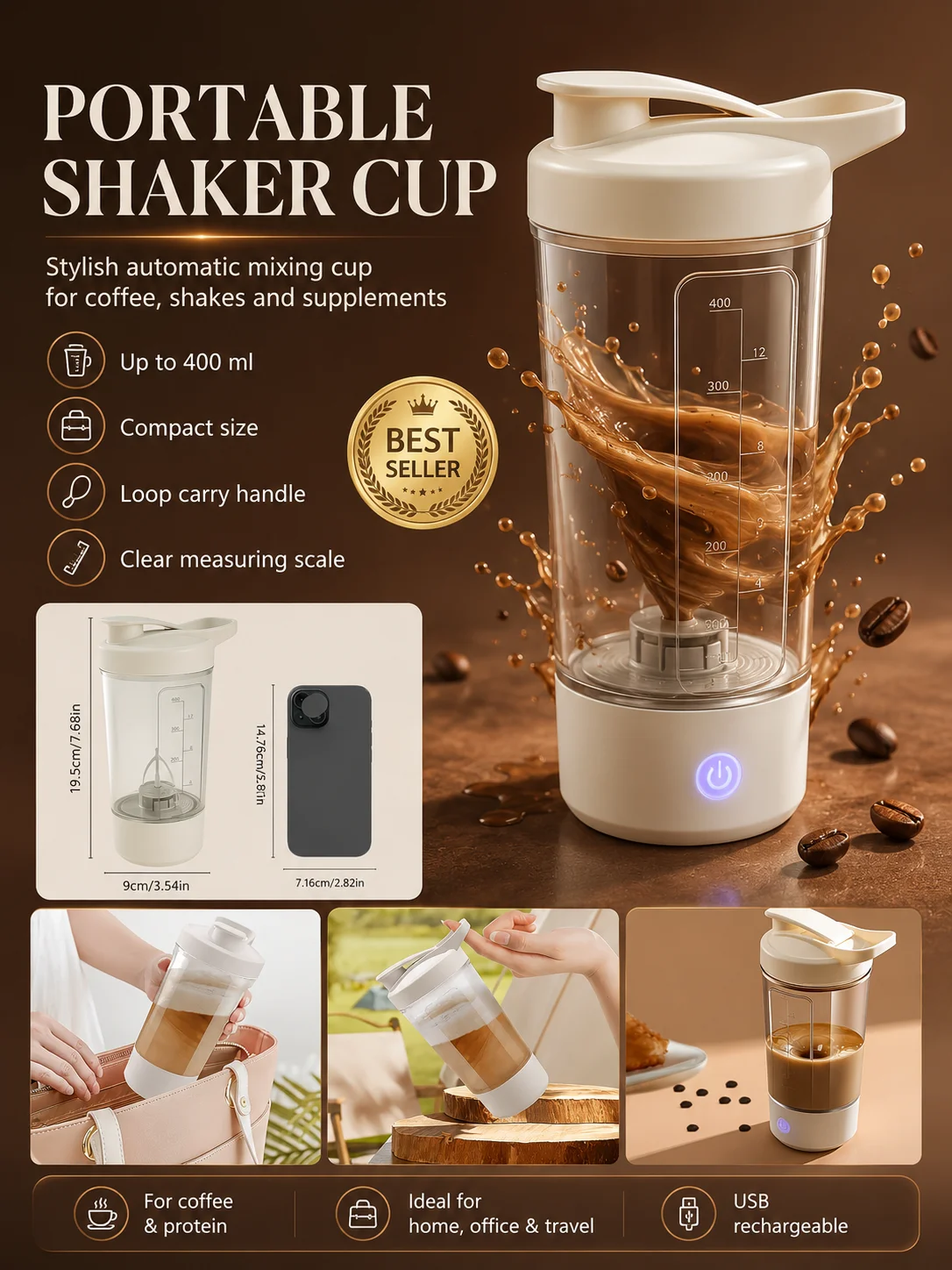 Portable Auto Stirring Cup, Transparent Measuring Electric Blender USB Charging for Milk Powder Smoothies 2