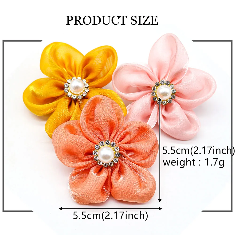 10PCS Flower Pet Dog Cat Bows with Pearl Diomand Movable Puppy Collar Gifts for Small Dog Grooming Accessories Supplies 4