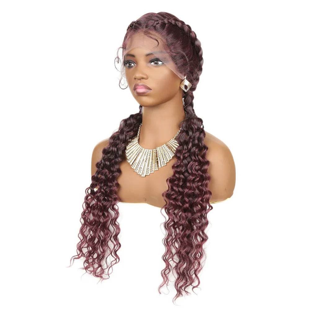 

african american wigs Women's braid long straight fishbone braid dreadlock head set front lace three braid two braid wig