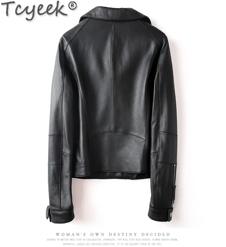Tcyeek Real Leather Jacket Women Fashion Women\'s Motocycle Jackets Black Brown Sheepskin Coat for Women Clothing Spring Autumn